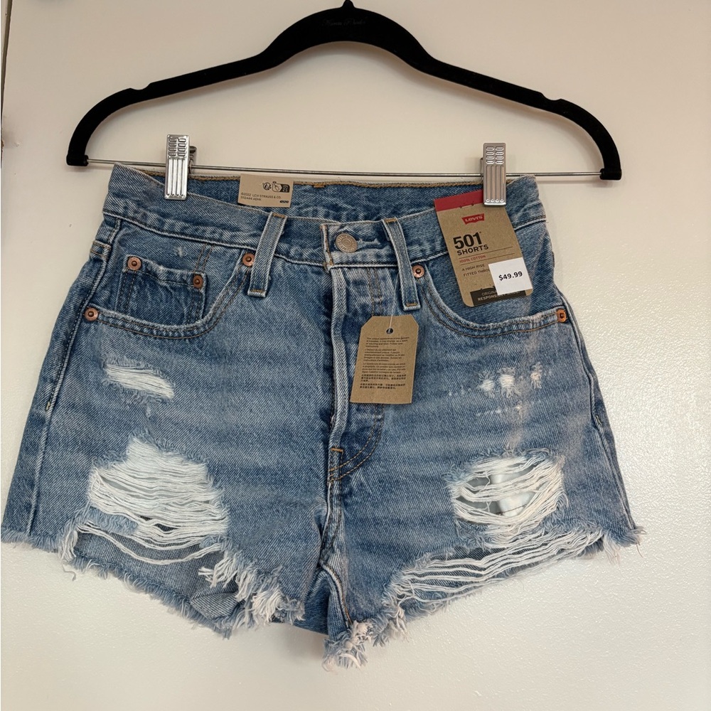 Levi's Blue Distressed Jean Shorts